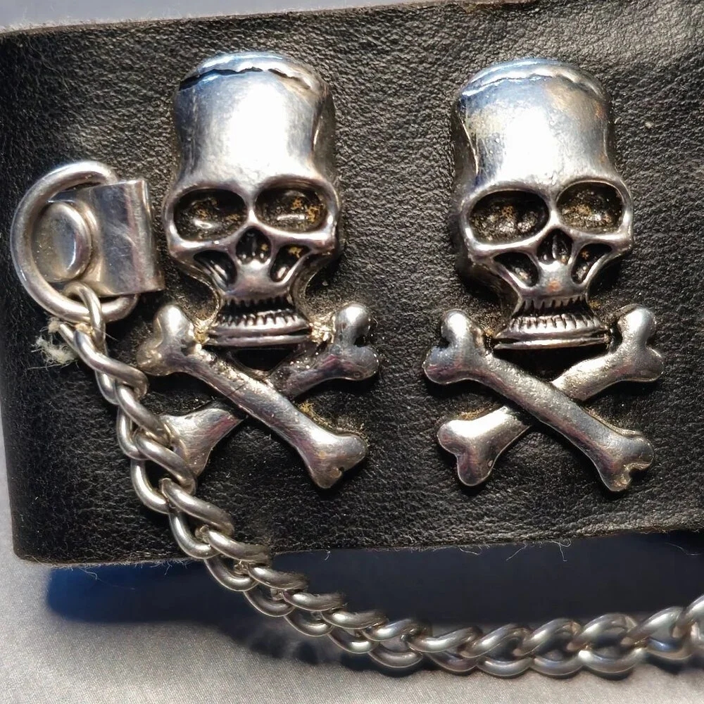 Y2K Skull & Bones Gothic Jewelry Set Silver Tone Earrings Bracelet Lot of 2